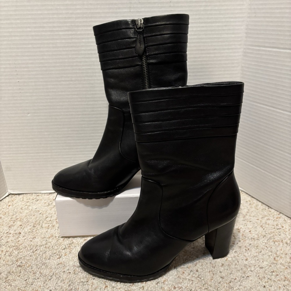 Johnston & Murphy Women's Booties Block Heel Sz 8.5 Black Leather Boots Stylish